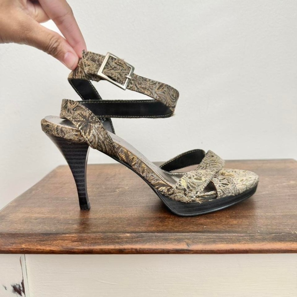 Tapestry heel - yellow gold / gray size‎ 8.5 strappy brocade renaissance silver